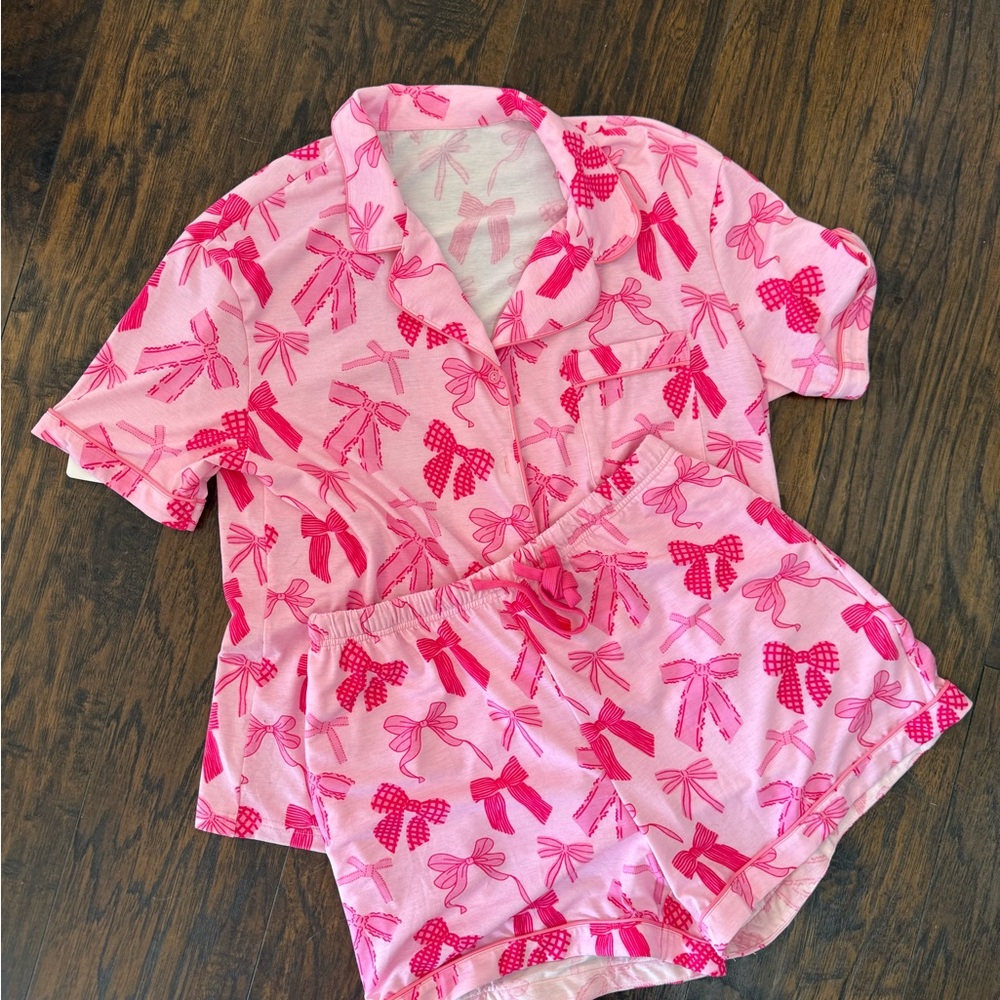 Pink Bow Print Romper